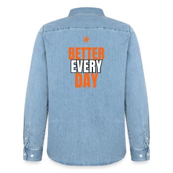 Citation motivationnelle pour un meilleur quotidien - Chemise en denim homme bio Stanley/Stella - bleu clair délavé - Dos - AI Model Male 185 light (185cm)