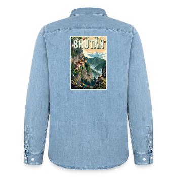 Erleben Sie die Berglandschaften Bhutans - Männer Jeanshemd Organic von Stanley/Stella - verwaschenes Hellblau - Hinten - AI Model Male 185 light (185cm)