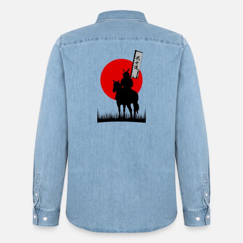 BUSHIDO, CODICE GUERRIERO SAMURAI | 8K SILHOUTTE PULITO - Camicia in denim uomo bio di Stanley/Stella - azzurro chiaro slavato