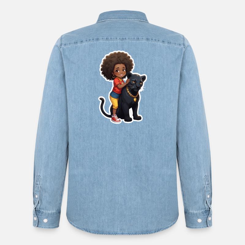 Kinder mit schwarzem Panther - Männer Jeanshemd Organic von Stanley/Stella - verwaschenes Hellblau