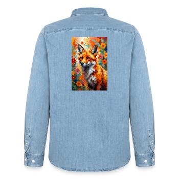Fuchs Blumen abstrakt Fuchsliebhaber Geschenk  - Männer Jeanshemd Organic von Stanley/Stella - verwaschenes Hellblau - Hinten - AI Model Male 185 light (185cm)