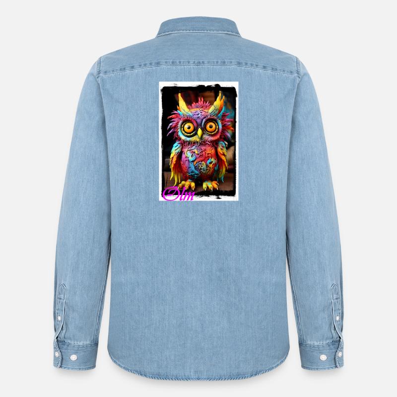 Bunte Fantasiewelt Eulenfigur Puppe Textil Märchen - Männer Jeanshemd Organic von Stanley/Stella - verwaschenes Hellblau