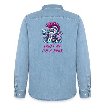 Punk Snowman – Trust Me - Männer Jeanshemd Organic von Stanley/Stella - verwaschenes Hellblau - Hinten - AI Model Male 185 light (185cm)