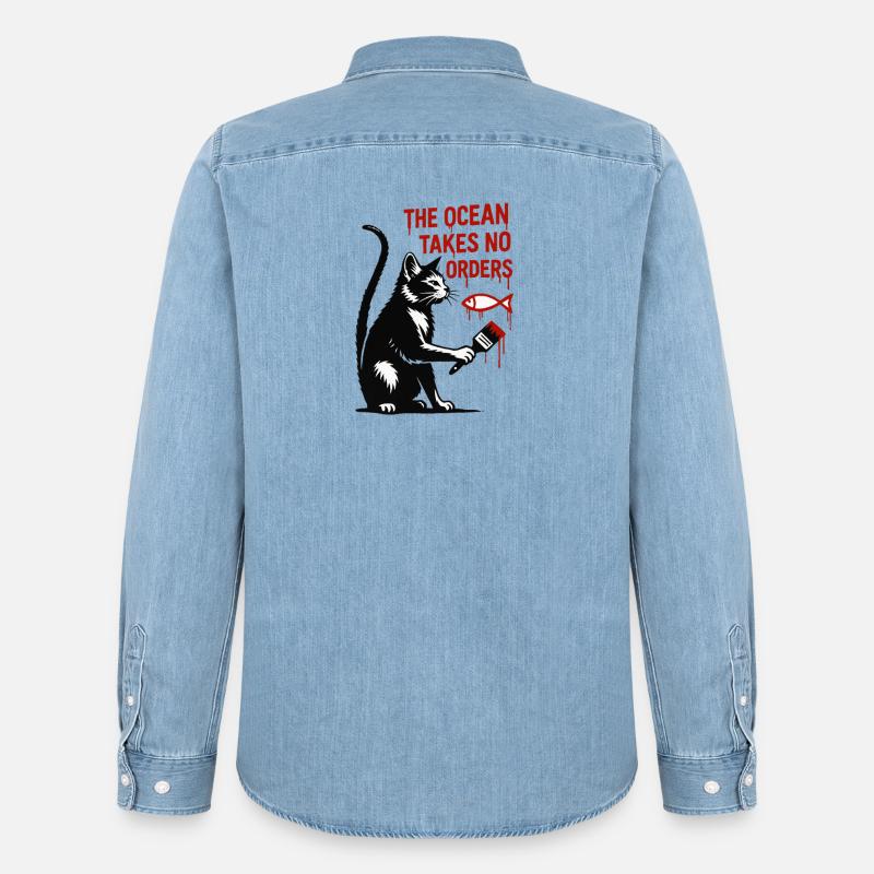 Gatto Graffiti Mare Libertà - Camicia in denim uomo bio di Stanley/Stella - azzurro chiaro slavato
