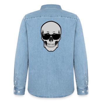 Skull with Sunglasses Graphic - Men’s Organic Denim Shirt by Stanley/Stella - light wash - Back - AI Model Male 185 light (185cm)
