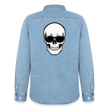 Squelette avec lunettes de soleil en monochrome - Chemise en denim homme bio Stanley/Stella - bleu clair délavé - Dos - AI Model Male 185 light (185cm)