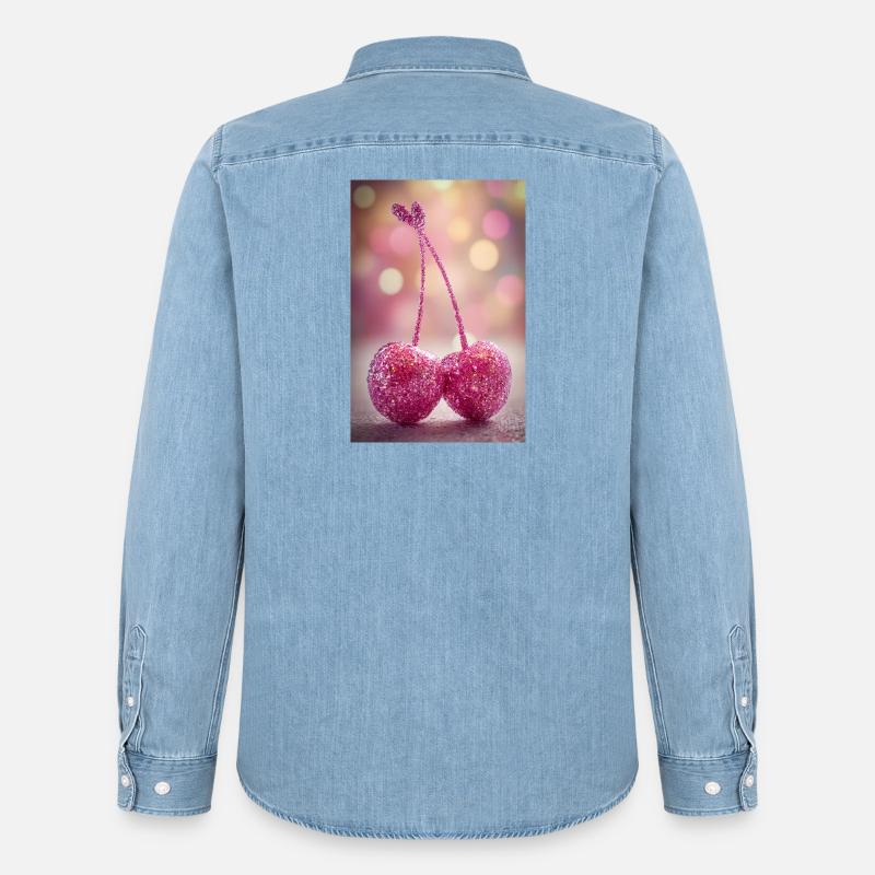 Pink Glitter Cherries Duo - Camicia in denim uomo bio di Stanley/Stella - azzurro chiaro slavato