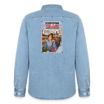 Sternzeichen Waage -  Humor für Unentschlossene - Männer Jeanshemd Organic von Stanley/Stella - verwaschenes Hellblau - Hinten - AI Model Male 185 light (185cm)