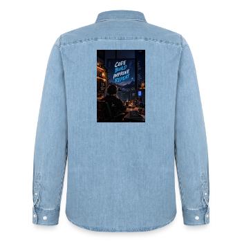 Code Build Improve Repeat Night Dev Studio - Männer Jeanshemd Organic von Stanley/Stella - verwaschenes Hellblau - Hinten - AI Model Male 185 light (185cm)