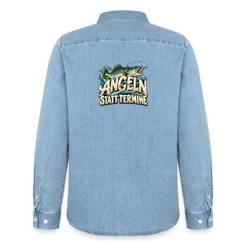 Angeln statt Termine Geschenkidee Vatertag - Männer Jeanshemd Organic von Stanley/Stella - verwaschenes Hellblau - Hinten - AI Model Male 185 light (185cm)
