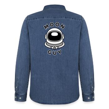 Moon Guy 2 (Farbe veränderbar) - Männer Jeanshemd Organic von Stanley/Stella - verwaschenes Mittelblau  - Hinten - AI Model Male 185 light (185cm)