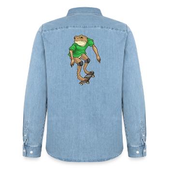 Frog Skater Skateboard - Men’s Organic Denim Shirt by Stanley/Stella - light wash - Back - AI Model Male 185 light (185cm)