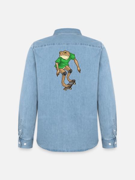 Frog Skater Skateboard - Men’s Organic Denim Shirt by Stanley/Stella - light wash