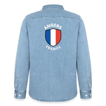 Angers France Shield Emblem - Men’s Organic Denim Shirt by Stanley/Stella - light wash - Back - AI Model Male 185 light (185cm)