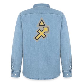 Sagittaire tribal du zodiaque et feu - Chemise en denim homme bio Stanley/Stella - bleu clair délavé - Dos - AI Model Male 185 light (185cm)