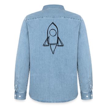 Rakete handgezeichnet - Männer Jeanshemd Organic von Stanley/Stella - verwaschenes Hellblau - Hinten - AI Model Male 185 light (185cm)