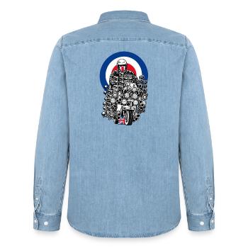 British Mod Scooter - Männer Jeanshemd Organic von Stanley/Stella - verwaschenes Hellblau - Hinten - AI Model Male 185 light (185cm)