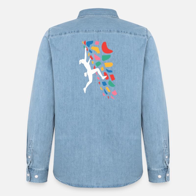 Boulder-Kletterer Bunte Griffe - Männer Jeanshemd Organic von Stanley/Stella - verwaschenes Hellblau
