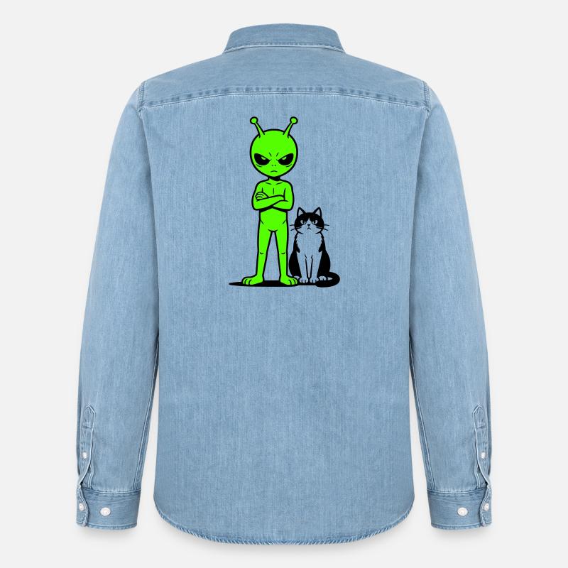 Alien-Comic-Humor - Männer Jeanshemd Organic von Stanley/Stella - verwaschenes Hellblau