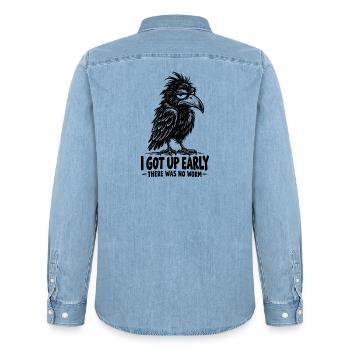  I Got Up Early There Was No Worm Funny Crow - Männer Jeanshemd Organic von Stanley/Stella - verwaschenes Hellblau - Hinten - AI Model Male 185 light (185cm)