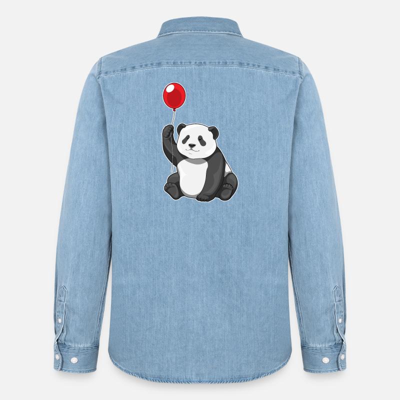 Panda Luftballon - Männer Jeanshemd Organic von Stanley/Stella - verwaschenes Hellblau