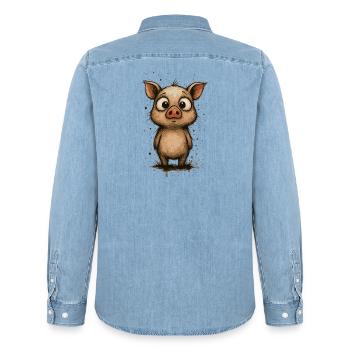 Lustiges Ferkel mit großen Augen – Splash - Männer Jeanshemd Organic von Stanley/Stella - verwaschenes Hellblau - Hinten - AI Model Male 185 light (185cm)