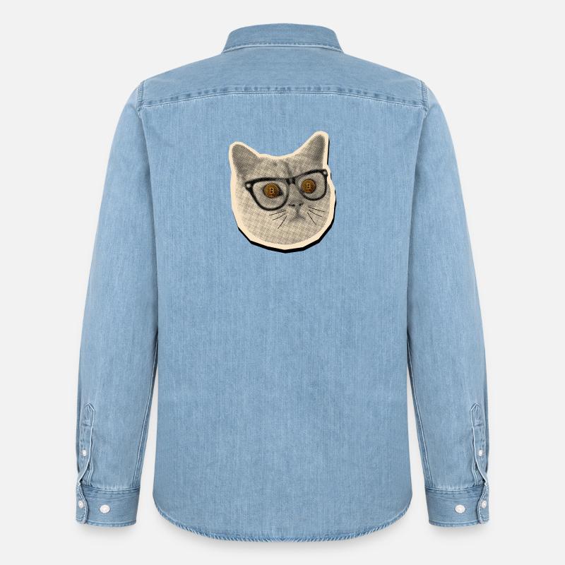 Comic-Katze mit Bitcoin-Brille - Männer Jeanshemd Organic von Stanley/Stella - verwaschenes Hellblau