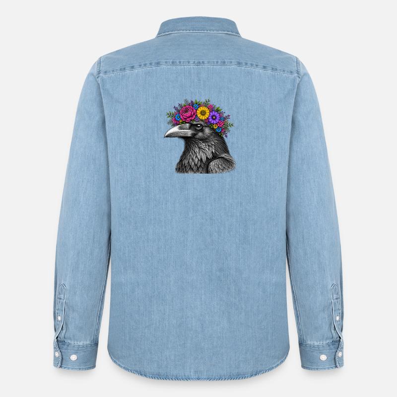 Krähenkopf mit Blütenkrone - Männer Jeanshemd Organic von Stanley/Stella - verwaschenes Hellblau