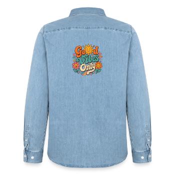 Le seul Retro Floral de Good Vibe - Chemise en denim homme bio Stanley/Stella - bleu clair délavé - Dos - AI Model Male 185 light (185cm)
