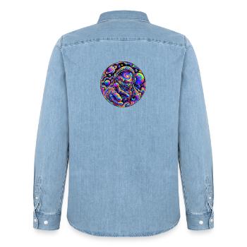Astronaut - Männer Jeanshemd Organic von Stanley/Stella - verwaschenes Hellblau - Hinten - AI Model Male 185 light (185cm)
