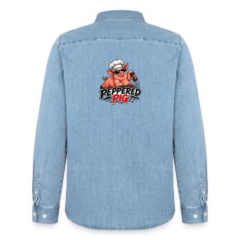 Peppered Pig Kochchef Cartoon - Männer Jeanshemd Organic von Stanley/Stella - verwaschenes Hellblau - Hinten - AI Model Male 185 light (185cm)