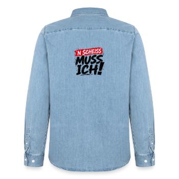 ’N Scheiss muss ich! – Freches Statement - Männer Jeanshemd Organic von Stanley/Stella - verwaschenes Hellblau - Hinten - AI Model Male 185 light (185cm)