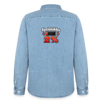 Sozialakku 2 % – Batterie fast leer - Männer Jeanshemd Organic von Stanley/Stella - verwaschenes Hellblau - Hinten - AI Model Male 185 light (185cm)