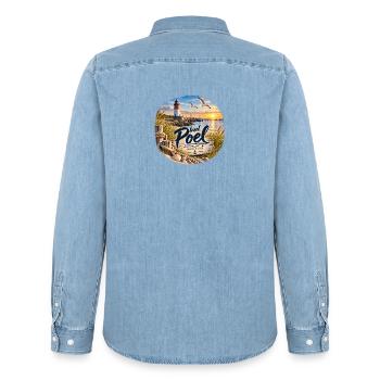 Insel Poel Ostseeluft Design - Männer Jeanshemd Organic von Stanley/Stella - verwaschenes Hellblau - Hinten - AI Model Male 185 light (185cm)