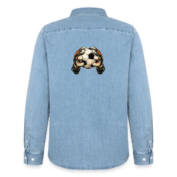 Torwart Geschenk - Fußball und Handschuhe - Männer Jeanshemd Organic von Stanley/Stella - verwaschenes Hellblau - Hinten - AI Model Male 185 light (185cm)