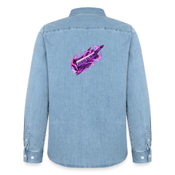 Neon Galaxy Keytar - Männer Jeanshemd Organic von Stanley/Stella - verwaschenes Hellblau - Hinten - AI Model Male 185 light (185cm)