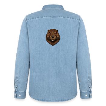 Der Biber - Männer Jeanshemd Organic von Stanley/Stella - verwaschenes Hellblau - Hinten - AI Model Male 185 light (185cm)
