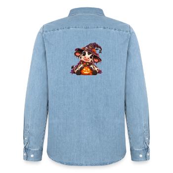 Niedliche Halloween-Kuh - Männer Jeanshemd Organic von Stanley/Stella - verwaschenes Hellblau - Hinten - AI Model Male 185 light (185cm)