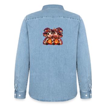Halloween-Kuh-Umarmung (Yin Yang) - Männer Jeanshemd Organic von Stanley/Stella - verwaschenes Hellblau - Hinten - AI Model Male 185 light (185cm)