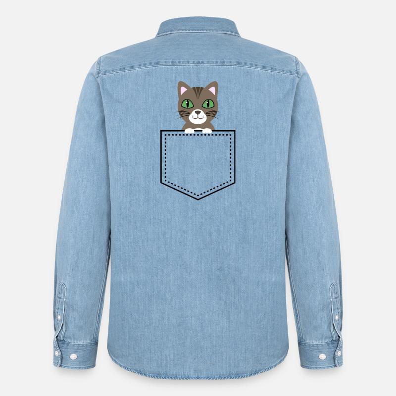 Taschentier Katze braun getigert - Männer Jeanshemd Organic von Stanley/Stella - verwaschenes Hellblau