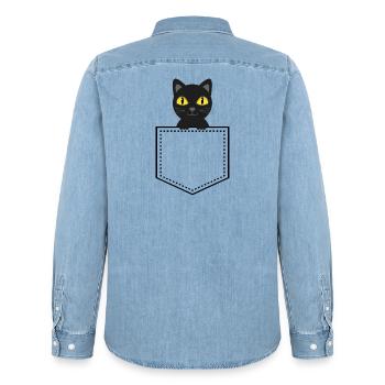 Taschentier schwarze Katze - Männer Jeanshemd Organic von Stanley/Stella - verwaschenes Hellblau - Hinten - AI Model Male 185 light (185cm)