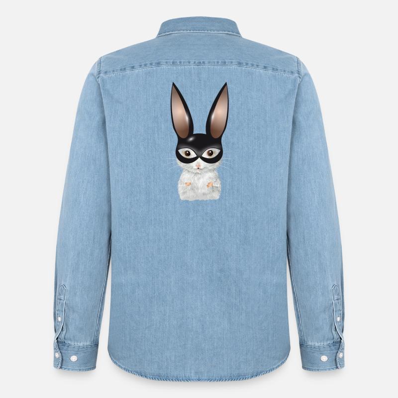 Simpatico topo bianco con travestimento da maschera da coniglietti - Camicia in denim uomo bio di Stanley/Stella - azzurro chiaro slavato