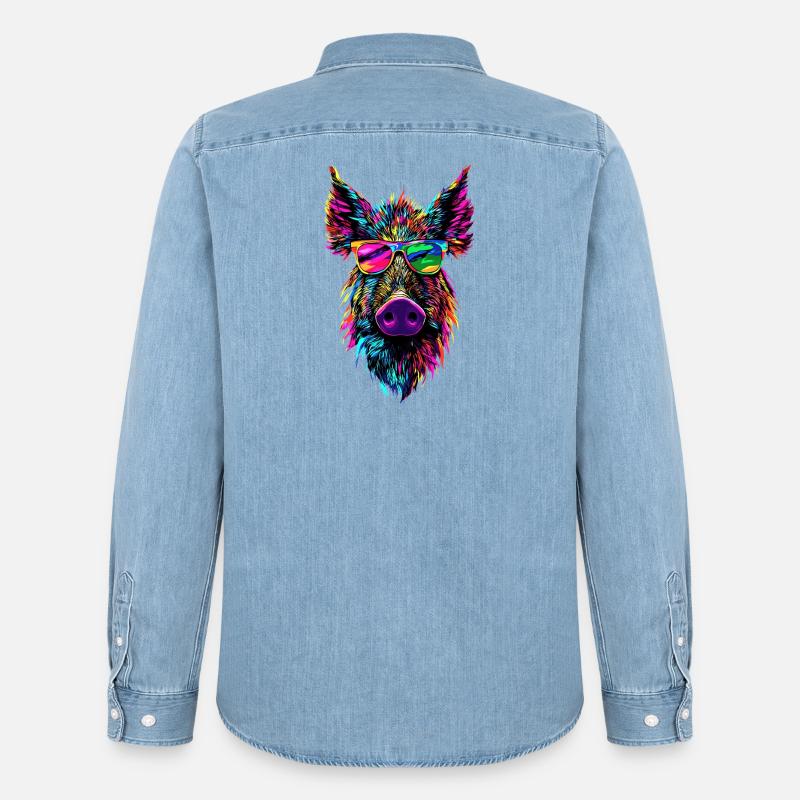 Cinghiale Cinghiale Cinghiale Cacciatore di maiali - Camicia in denim Stanley/Stella - azzurro chiaro slavato