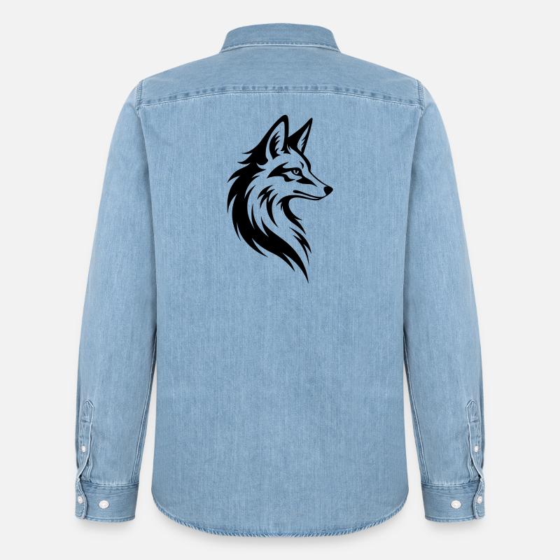 Fuchs Kopf Minimal Tattoo Style - Männer Jeanshemd Organic von Stanley/Stella - verwaschenes Hellblau