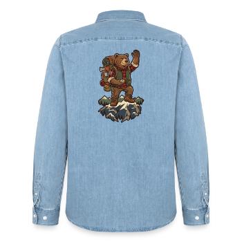 Bear Hiker on Summit - Men’s Organic Denim Shirt by Stanley/Stella - light wash - Back - AI Model Male 185 light (185cm)
