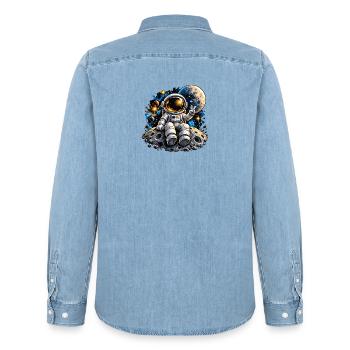 Astronaut auf Mondstein - Männer Jeanshemd Organic von Stanley/Stella - verwaschenes Hellblau - Hinten - AI Model Male 185 light (185cm)