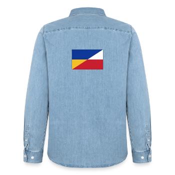 Ukraine-Polnische Flagge – Ukrainische und Polnische Einheit - Männer Jeanshemd Organic von Stanley/Stella - verwaschenes Hellblau - Hinten - AI Model Male 185 light (185cm)