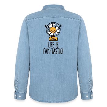 Sommer Sommerferien Das Leben ist fantastisch, fan - Männer Jeanshemd Organic von Stanley/Stella - verwaschenes Hellblau - Hinten - AI Model Male 185 light (185cm)