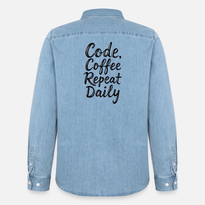 Code Sleep Debug Repeat Programmer Shirt - Chemise en denim homme bio Stanley/Stella - bleu clair délavé