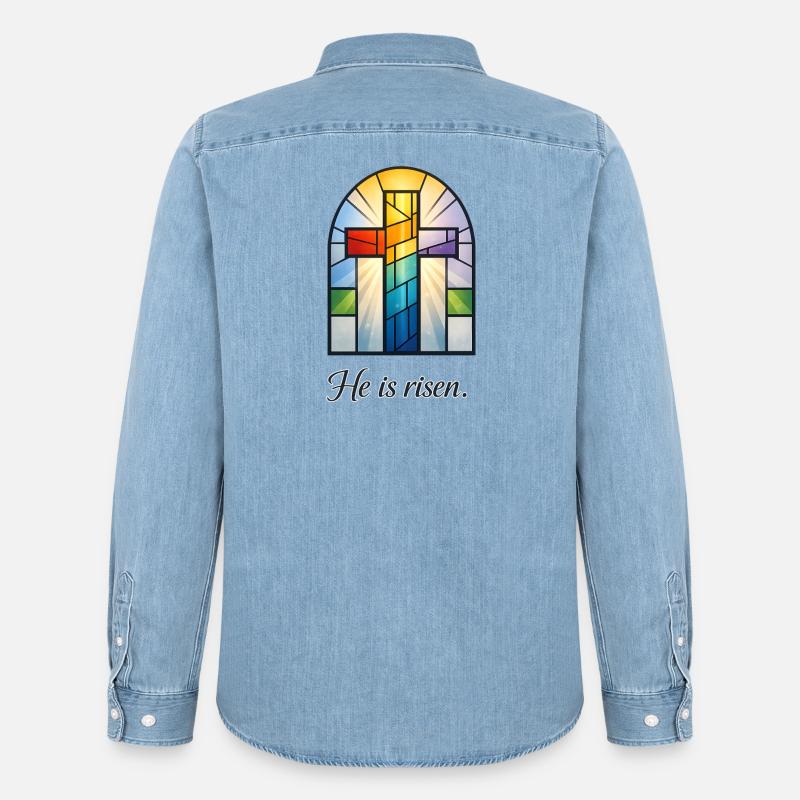 He Is Risen - Männer Jeanshemd Organic von Stanley/Stella - verwaschenes Hellblau